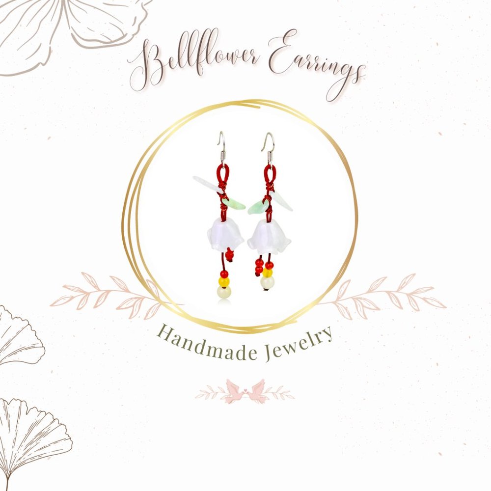 Cute Bellflower Dangling Handmade Jade Earrings
